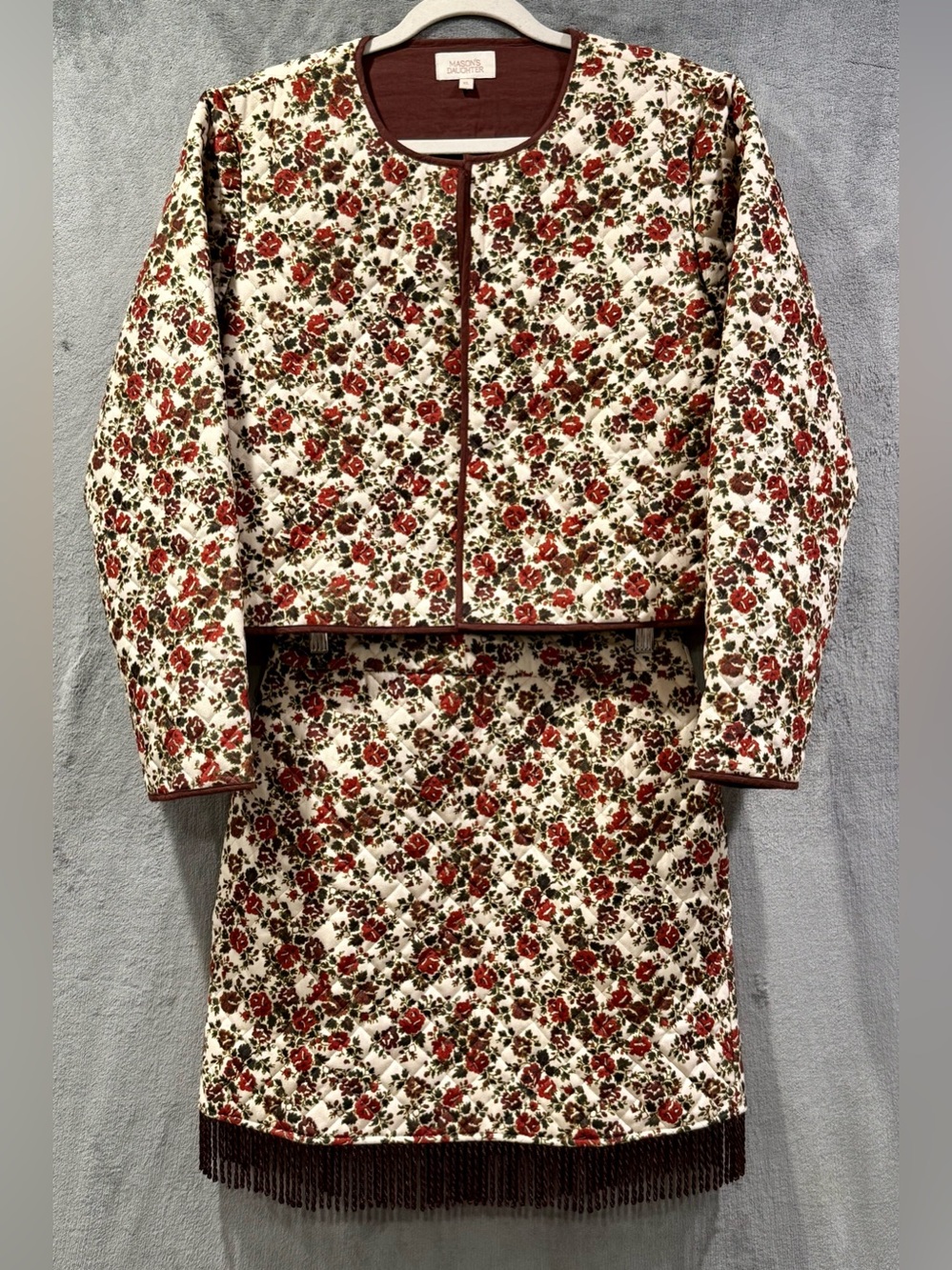 Mason’s Daughter Ava Quilted Jacket- XL Skirt-M Set Coco Rose Floral Fringe Luxe